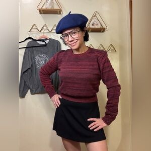 Vintage American Apparel Striped Sweater in Red & Burgundy - Small/Medium